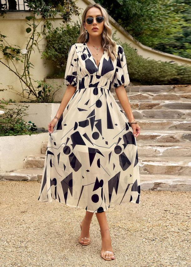 Josette | Monochrome Print Wedding Guest Dress