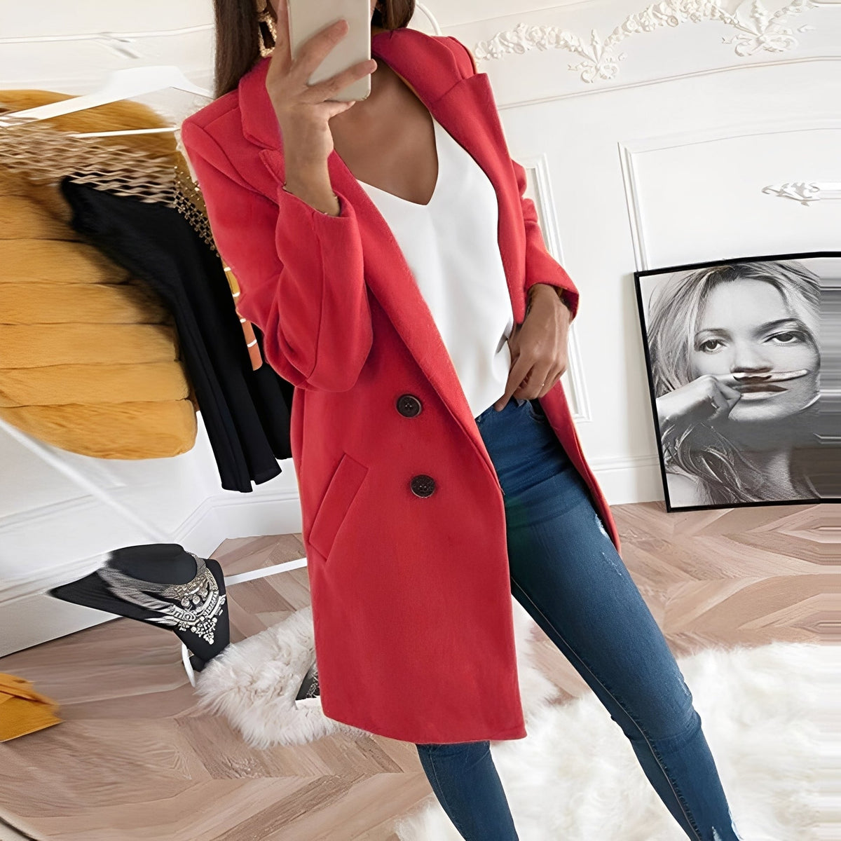 Casey | Thigh Length Coat with Notched Lapels