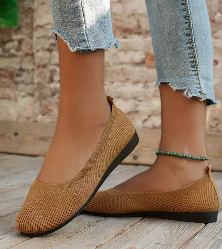 Alfia | Ballet Flats Ribbed Round Toe Slip On