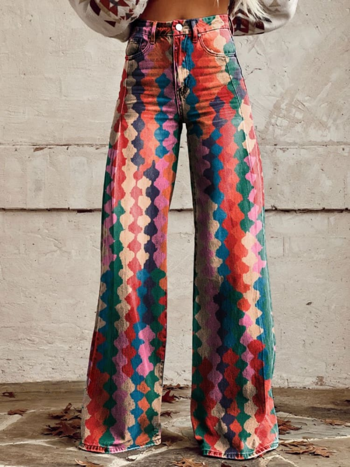 NADINA | Wide Leg Geometric Print Jeans