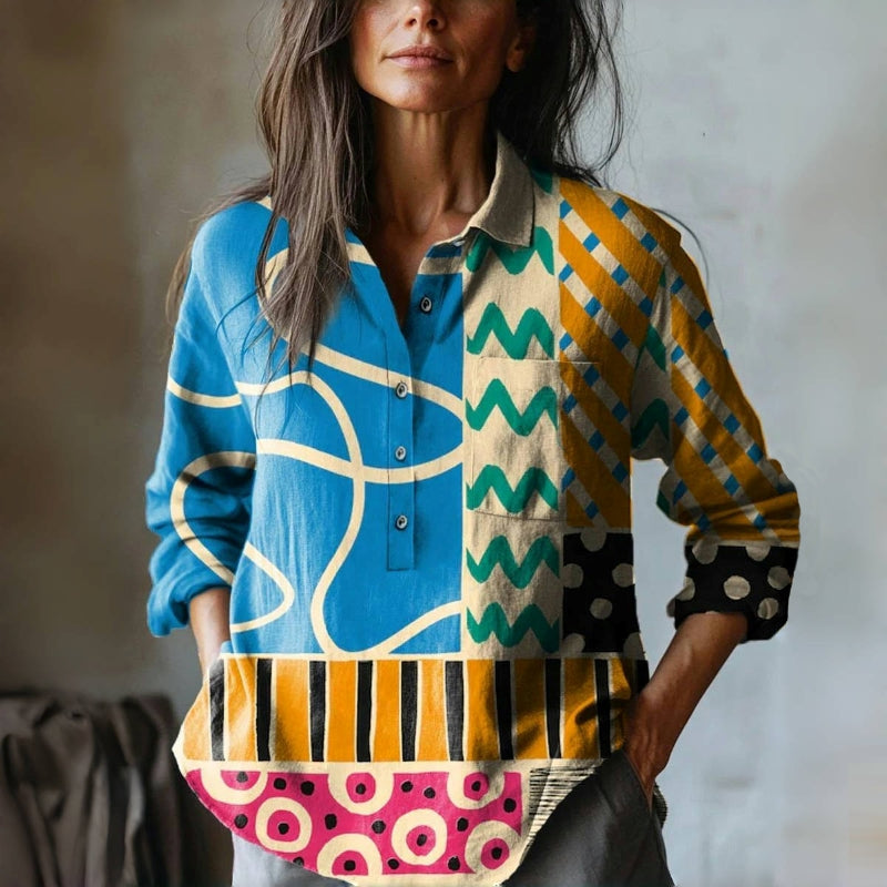 Velia | Geometric Print Long Sleeve Blouse