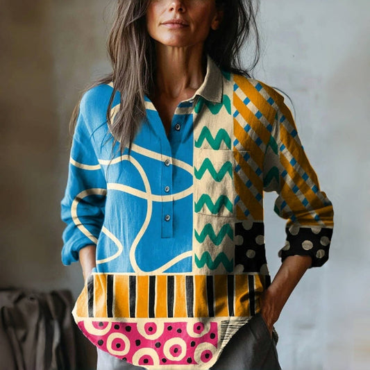 Velia | Geometric Print Long Sleeve Blouse