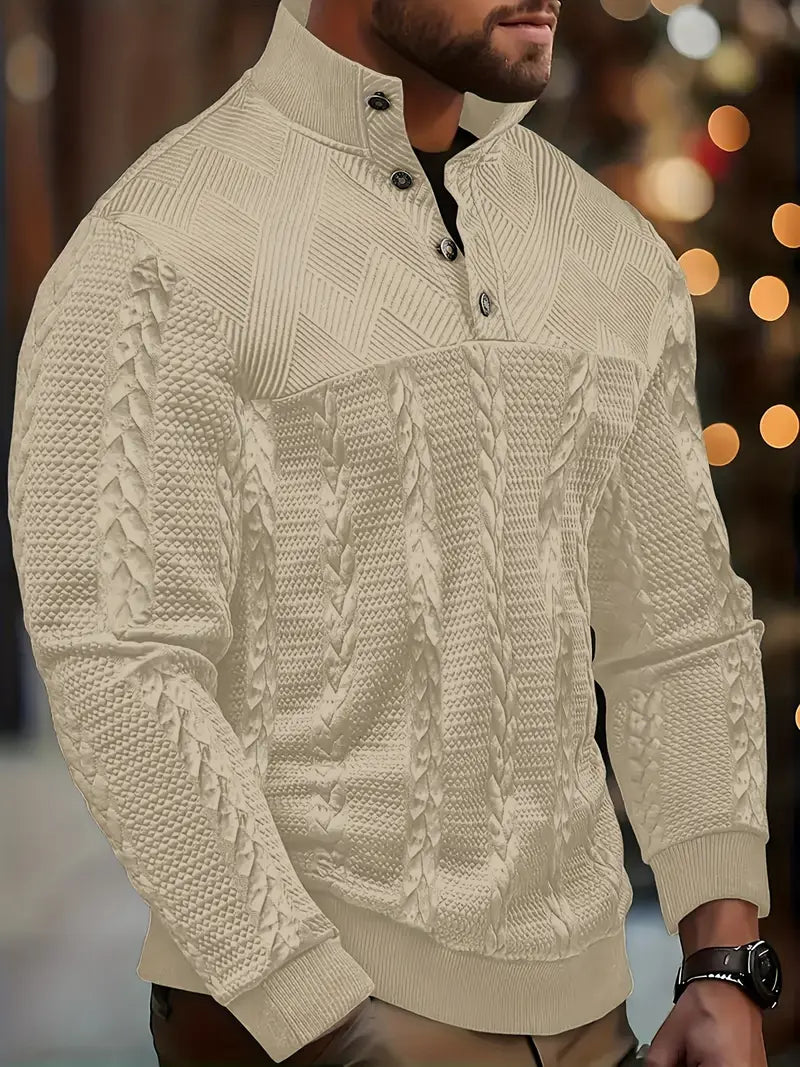 Dawson | Long Sleeve Textured Henley Knit Sweater