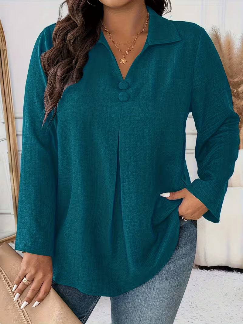 Noyelle | Long Sleeve Collared Pleated Blouse