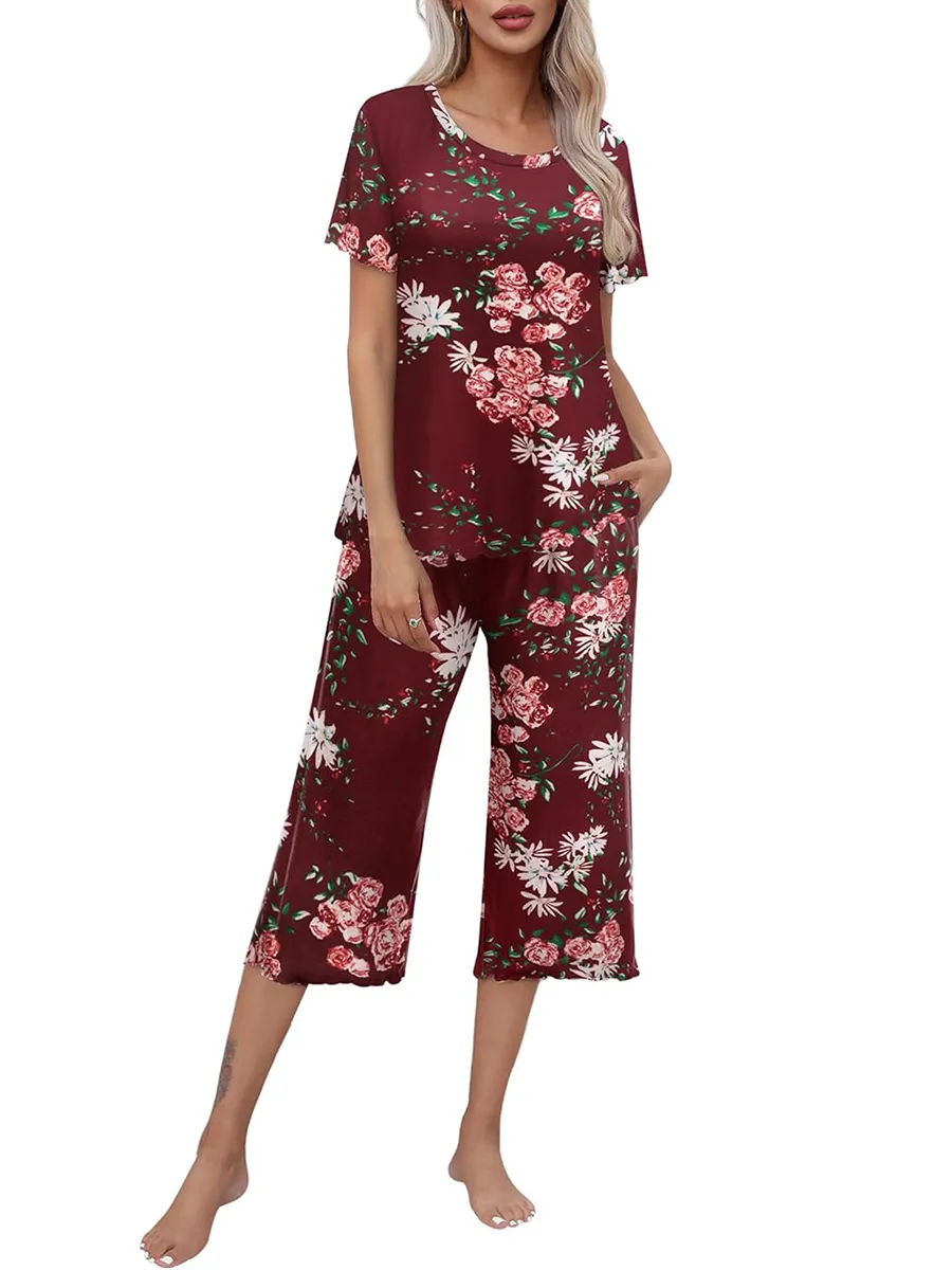 Rashini | Floral Short Sleeve Cropped Pyjama Set