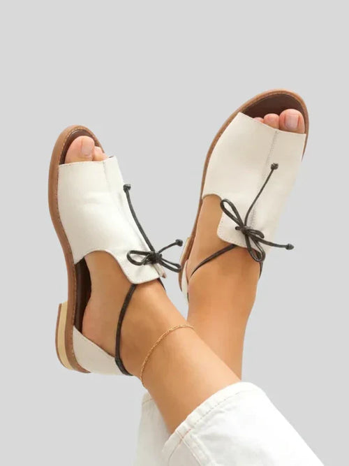 Camilla | Lace-Up Flat Sandals in Grey, White, Black, Red