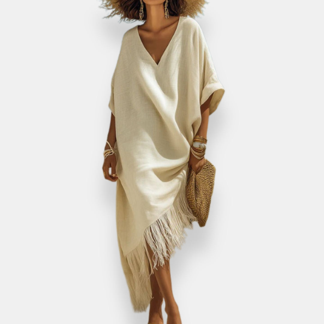 Taciana | Kaftan Dress V Neck Fringe Hem