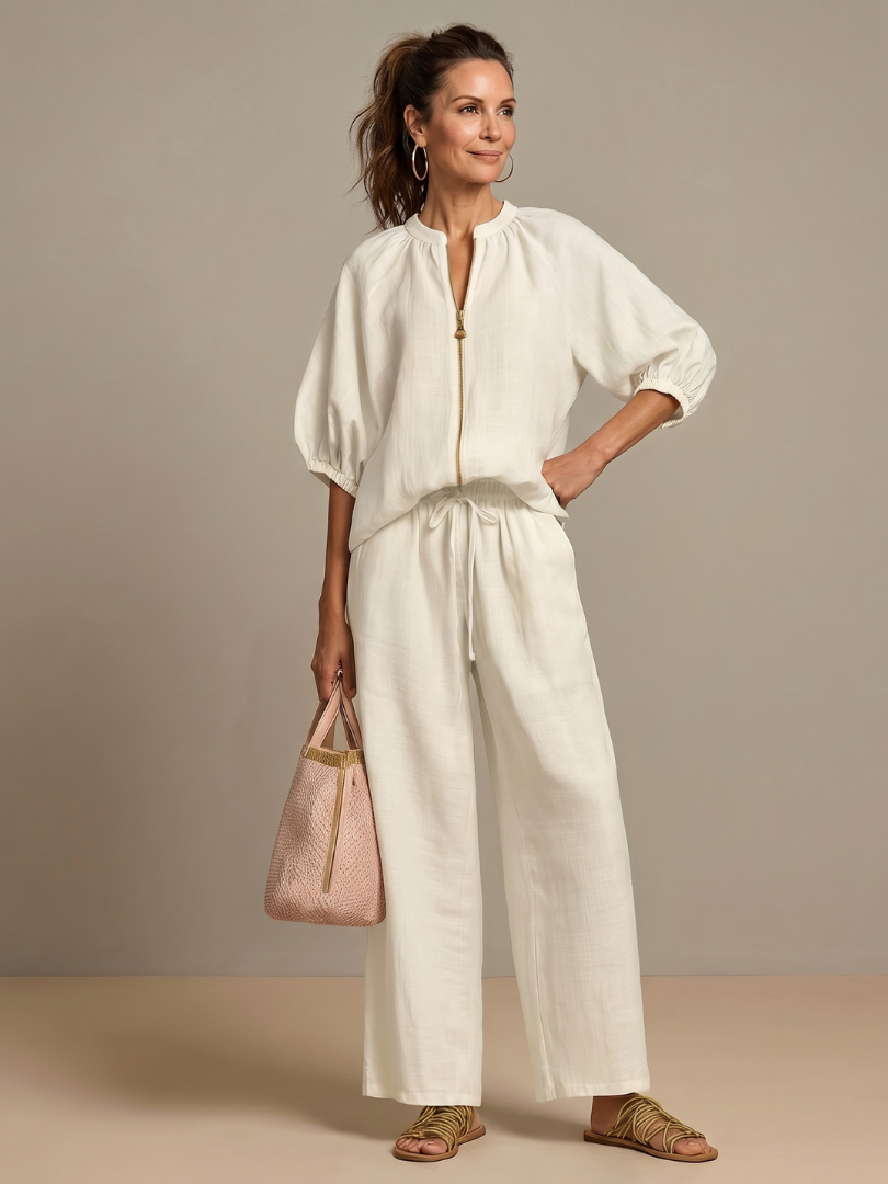 Sharina | Zip Front Wide Leg Trouser Set