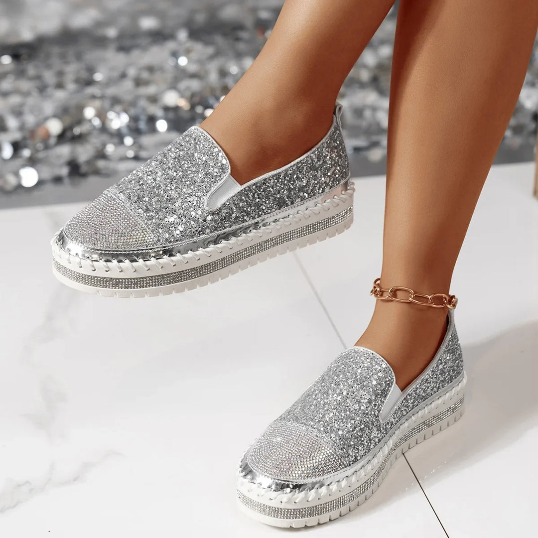 Lizka | Glitter Rhinestone Platform Slip-On Loafers