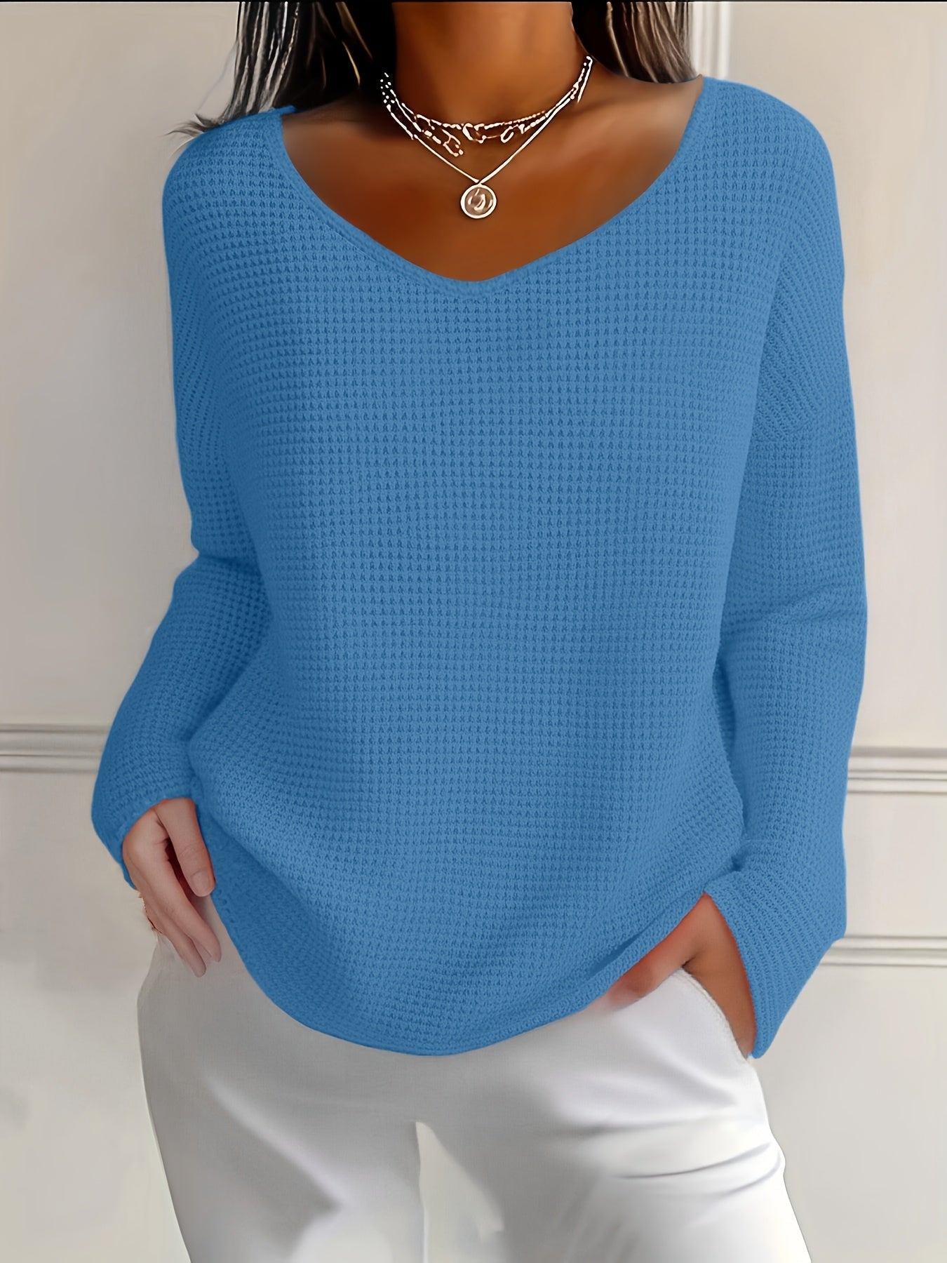 Imogurette | Waffle Long Sleeve V-Neck Shirt in Multiple Colours