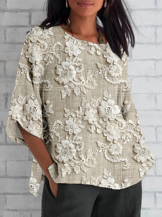 Shirin | Floral Embroidered Round Neck Blouse