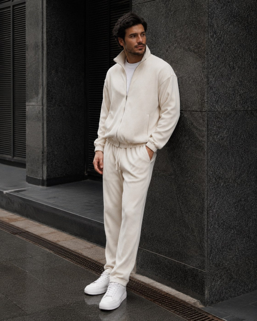 Thomsen | Tracksuit with Ribbed Texture Stand Collar