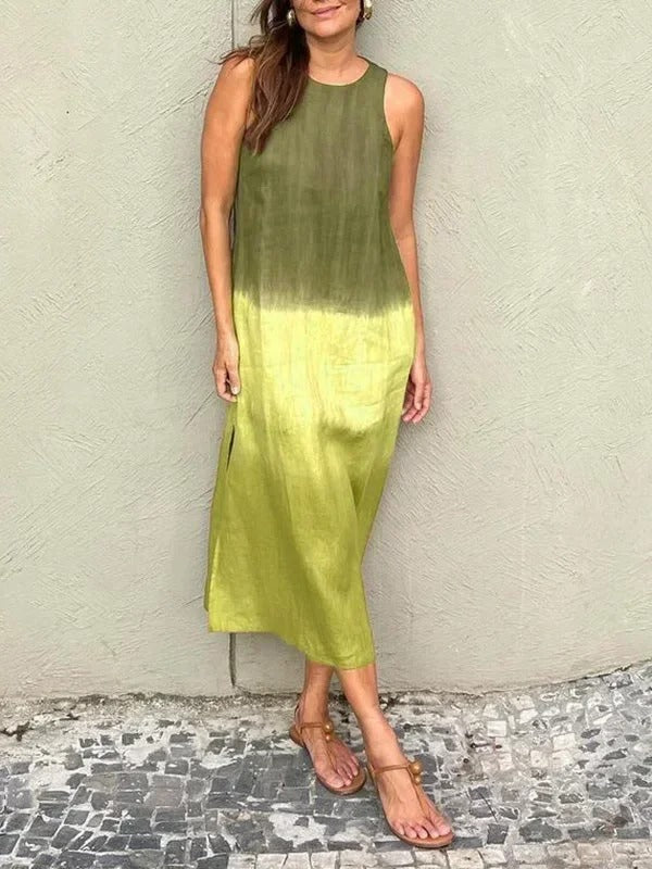Melisa - Round Neck Cotton And Linen Dress