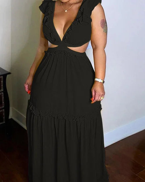 Versailles | Ruffle Sleeve Cut Out Maxi Dress