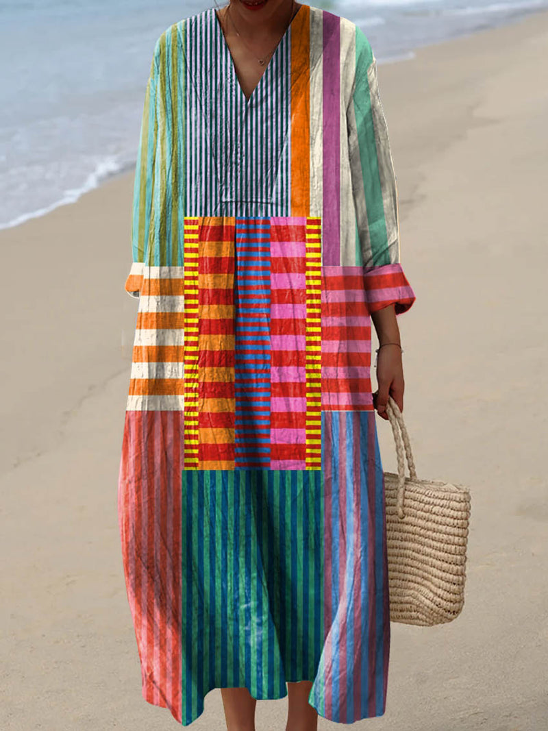 Slavko | Geometric Print V Neck Midi Dress