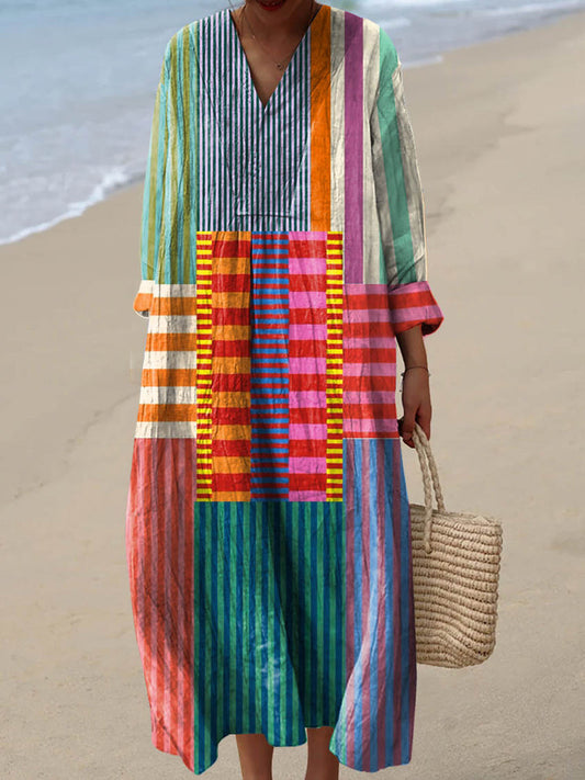 Slavko | Geometric Print V Neck Midi Dress