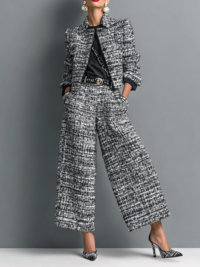 Aderet | Tweed Style Jacket Wide Leg Set