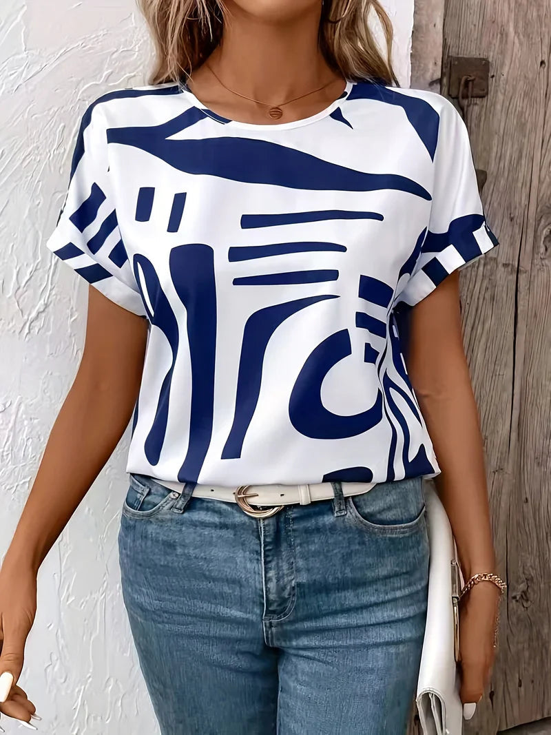 Jacinda | Abstract Print Short Sleeve Blouse