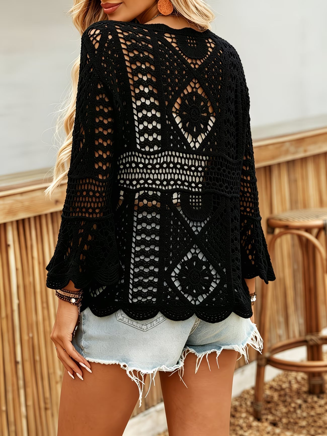 Julissa | Crochet Lace Flared Sleeve Knit Top