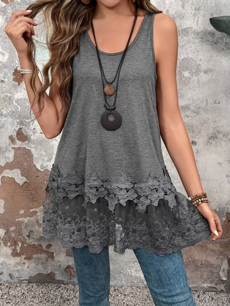 Brannah | Lace Hem Sleeveless Swing Tunic Top