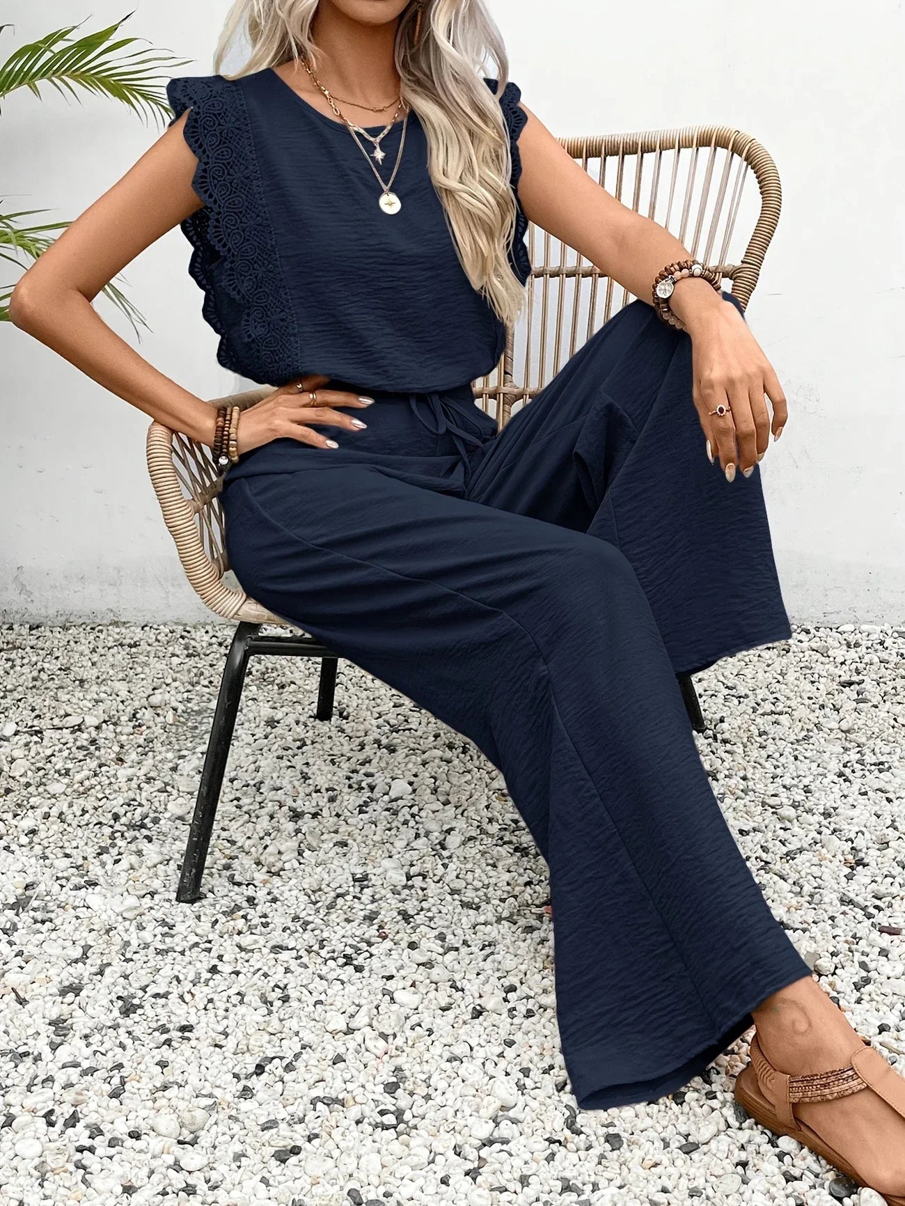 Ziva | Sleeveless Lace Trim Trouser Set