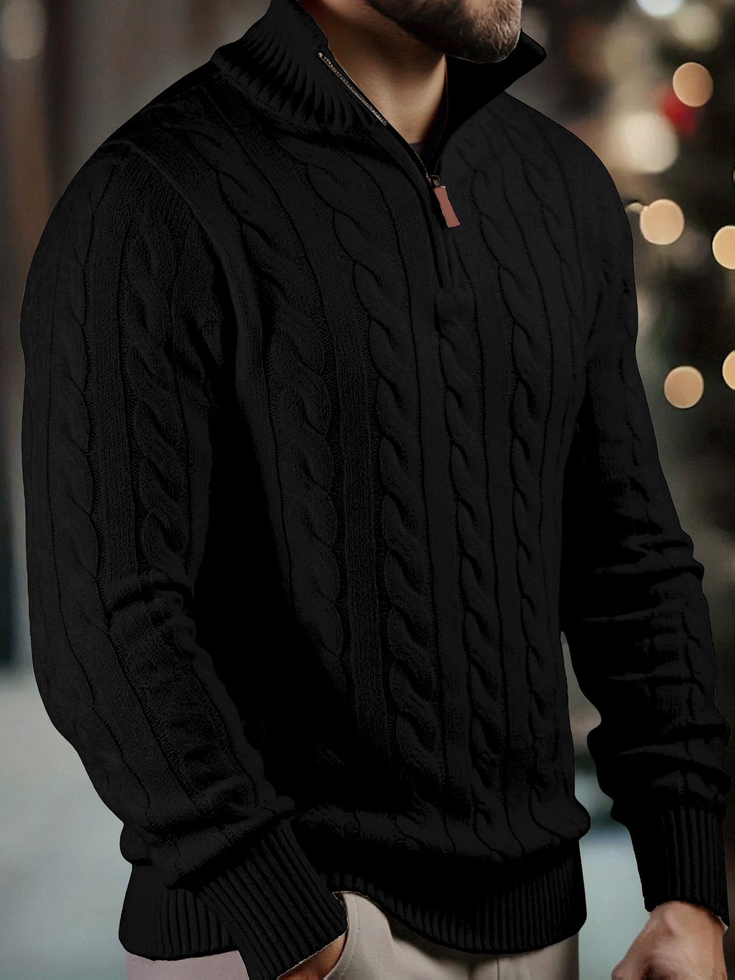 Vasyl | Sweater with Cable Knit Quarter-Zip Collar