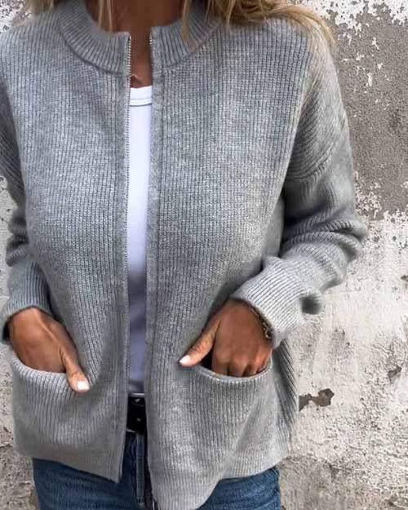 Marsha | Zip Front Ribbed Knit Cardigan