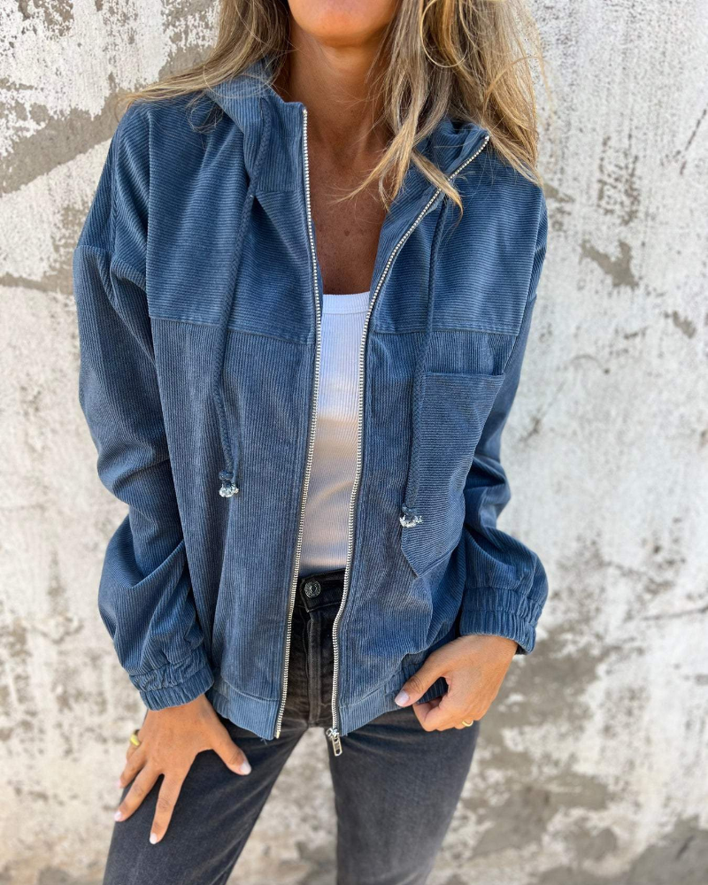 Adiana | Hooded Corduroy Zip Jacket With Pocket