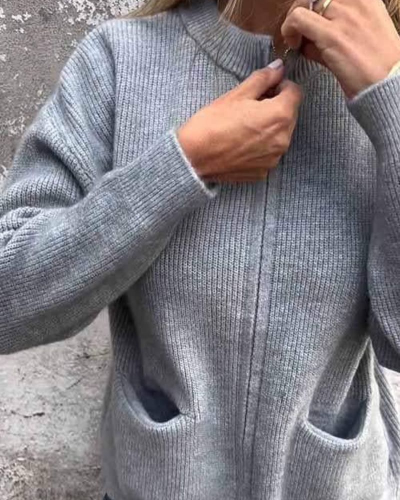 Marsha | Zip Front Ribbed Knit Cardigan