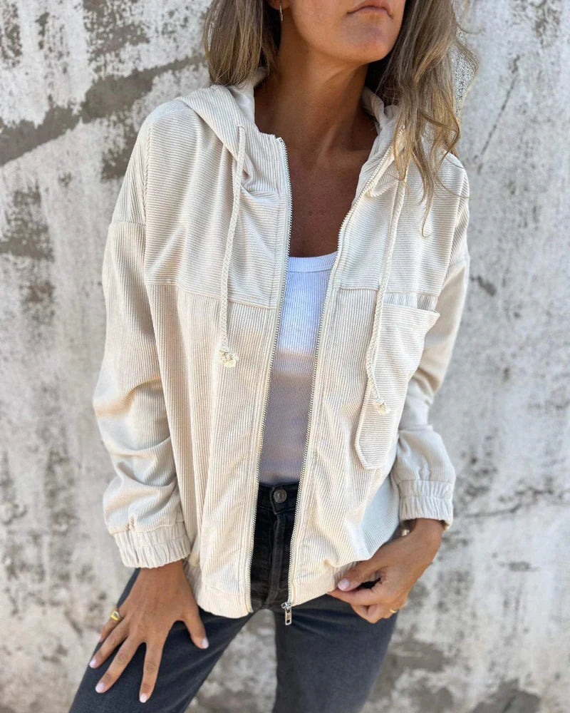 Danna | Hooded Zip Front Corduroy Jacket