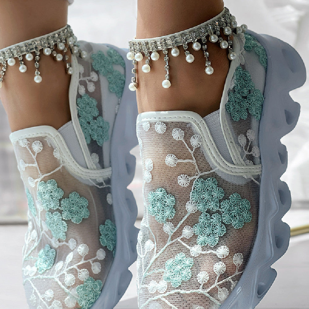 Abbie | Floral Mesh Slip On Trainers