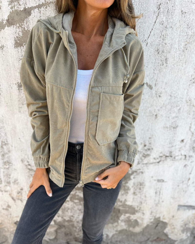 Adiana | Hooded Corduroy Zip Jacket With Pocket