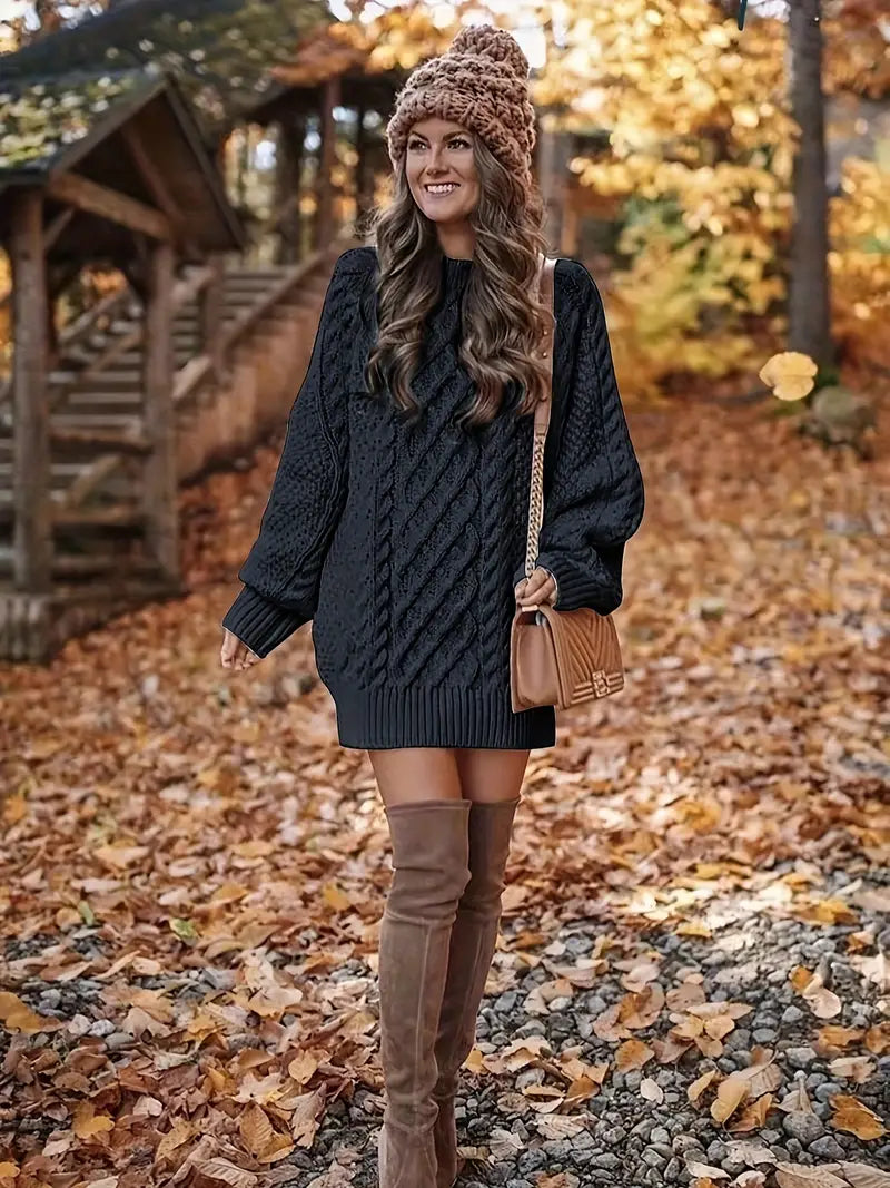 Joelle | Cable Knit Long Sleeve Jumper Dress