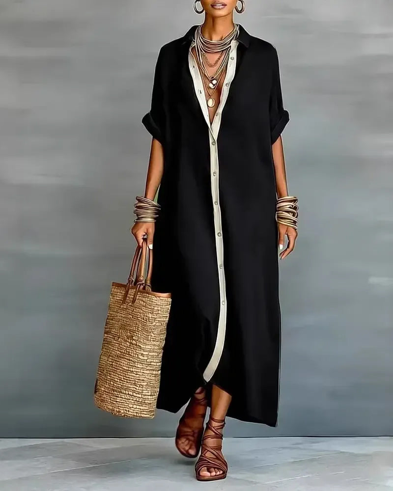Nerena | Oversized Button Front Midi Shirt Dress