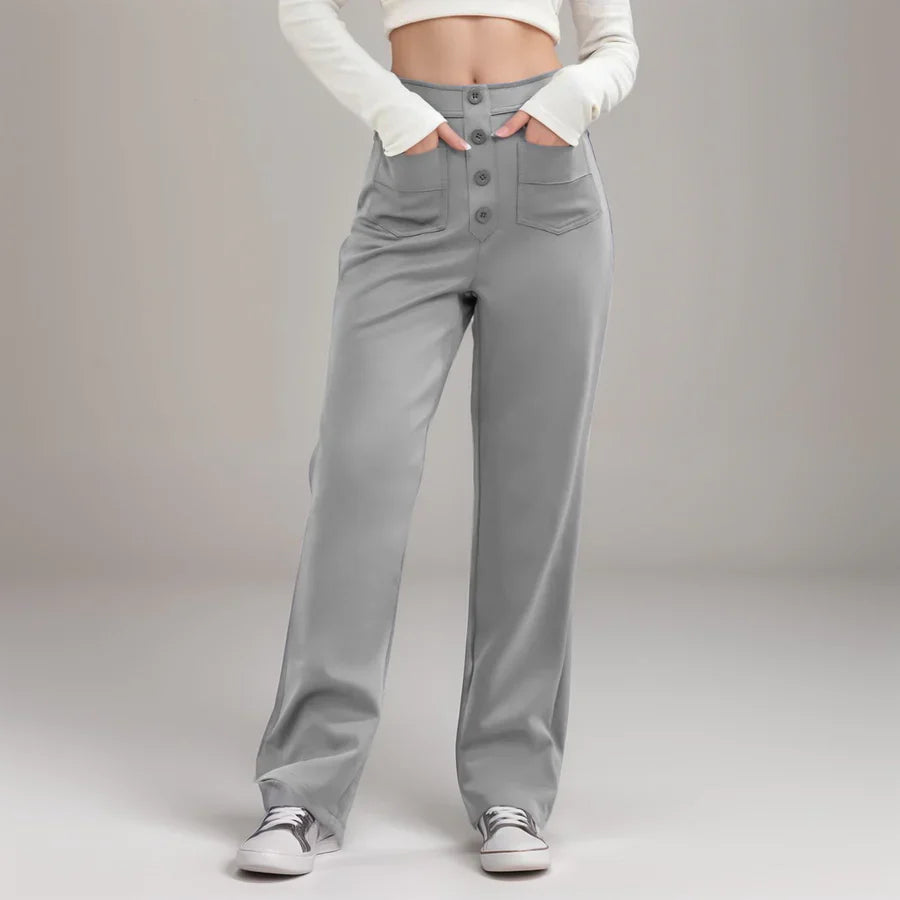 Elke | High Waist Wide Leg Button Trousers