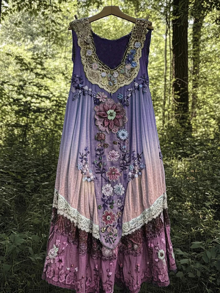 Evabella | Sleeveless Patchwork Floral Midi Dress
