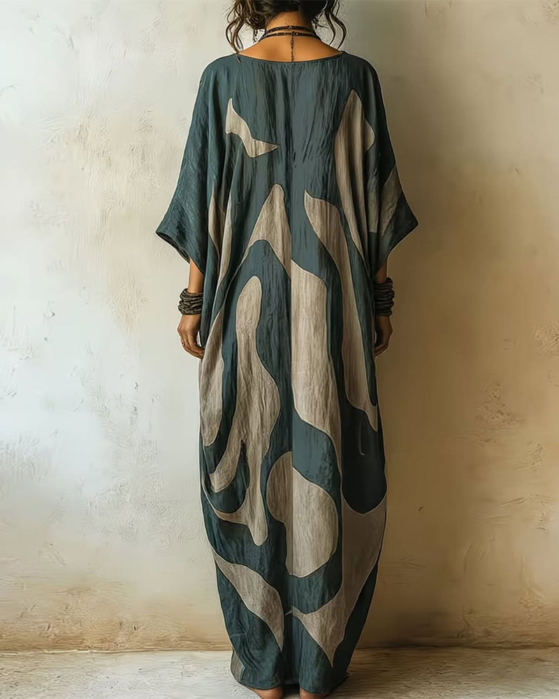 Briina | Abstract Pattern V-Neck Maxi Dress