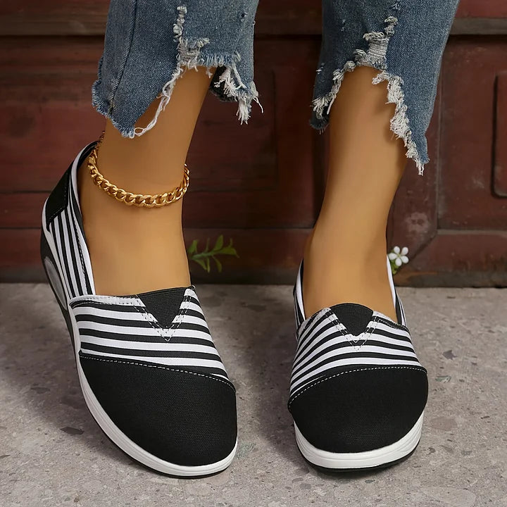 Tasha - Striped Slip On Wedge Trainers