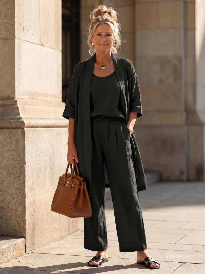Amberley | Linen Style Three Piece Trouser Set