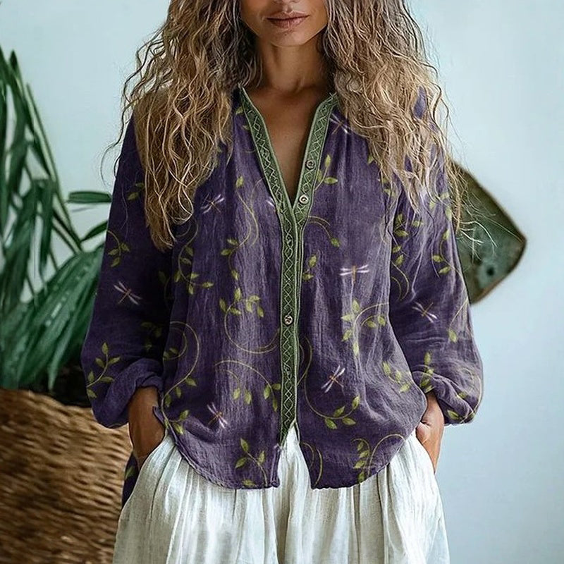 Ereinaa | Womens Long Sleeve V-Neck Blouse