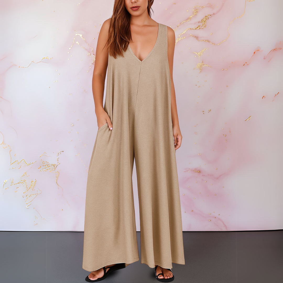 Natasa | Wide Leg V-Neck Sleeveless Jumpsuit