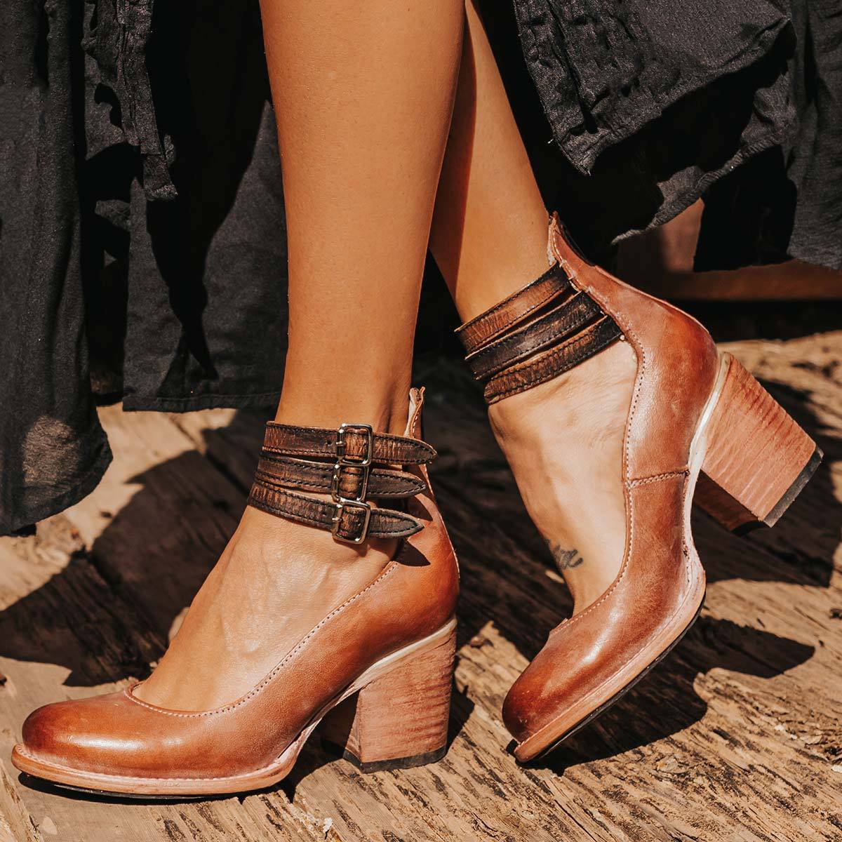 Steffie – Wooden Block Heel Strap Shoes