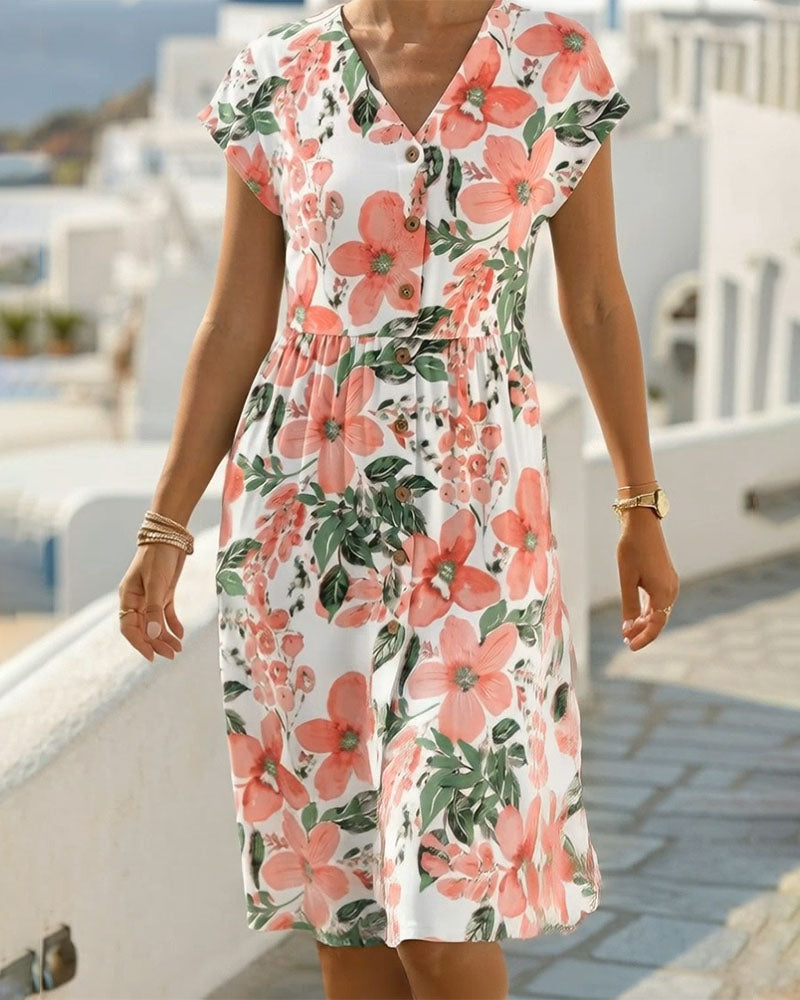 Sinera - Floral Print V Neck Midi Dress
