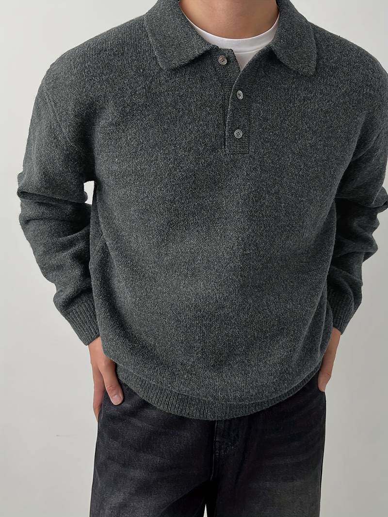 Eliran | Long Sleeve Textured Knit Polo Top