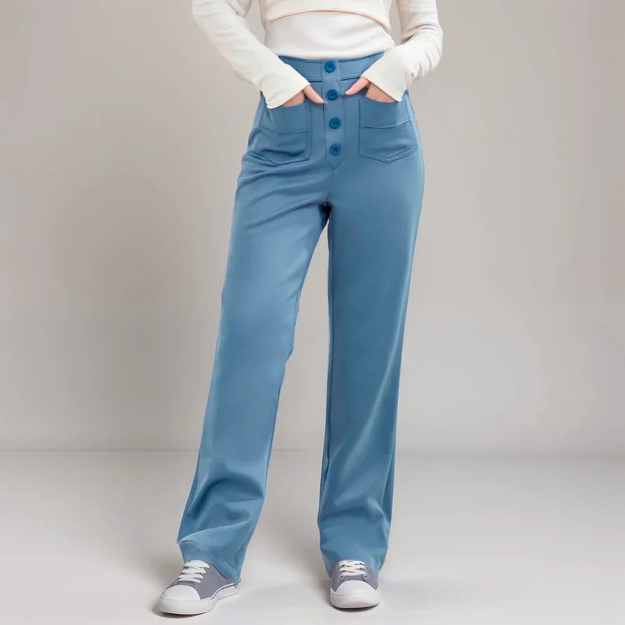 Elke | High Waist Wide Leg Button Trousers