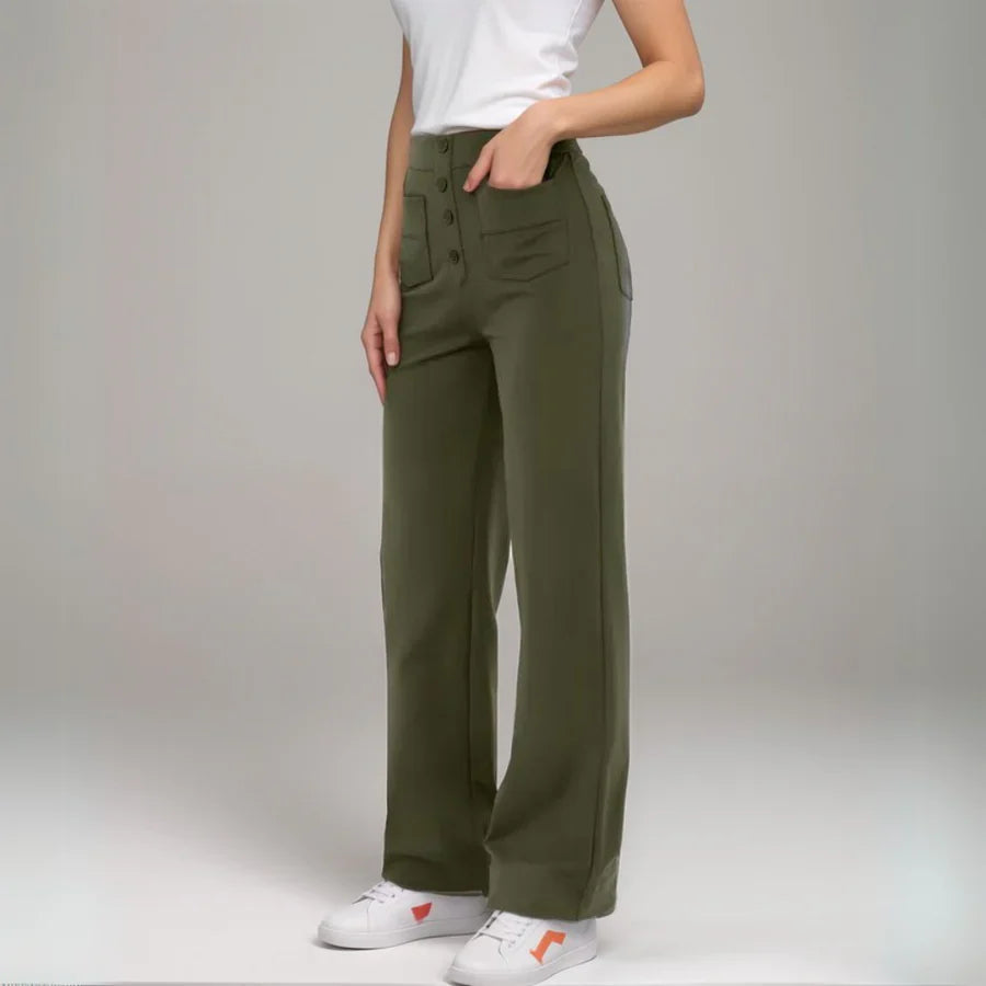 Elke | High Waist Wide Leg Button Trousers