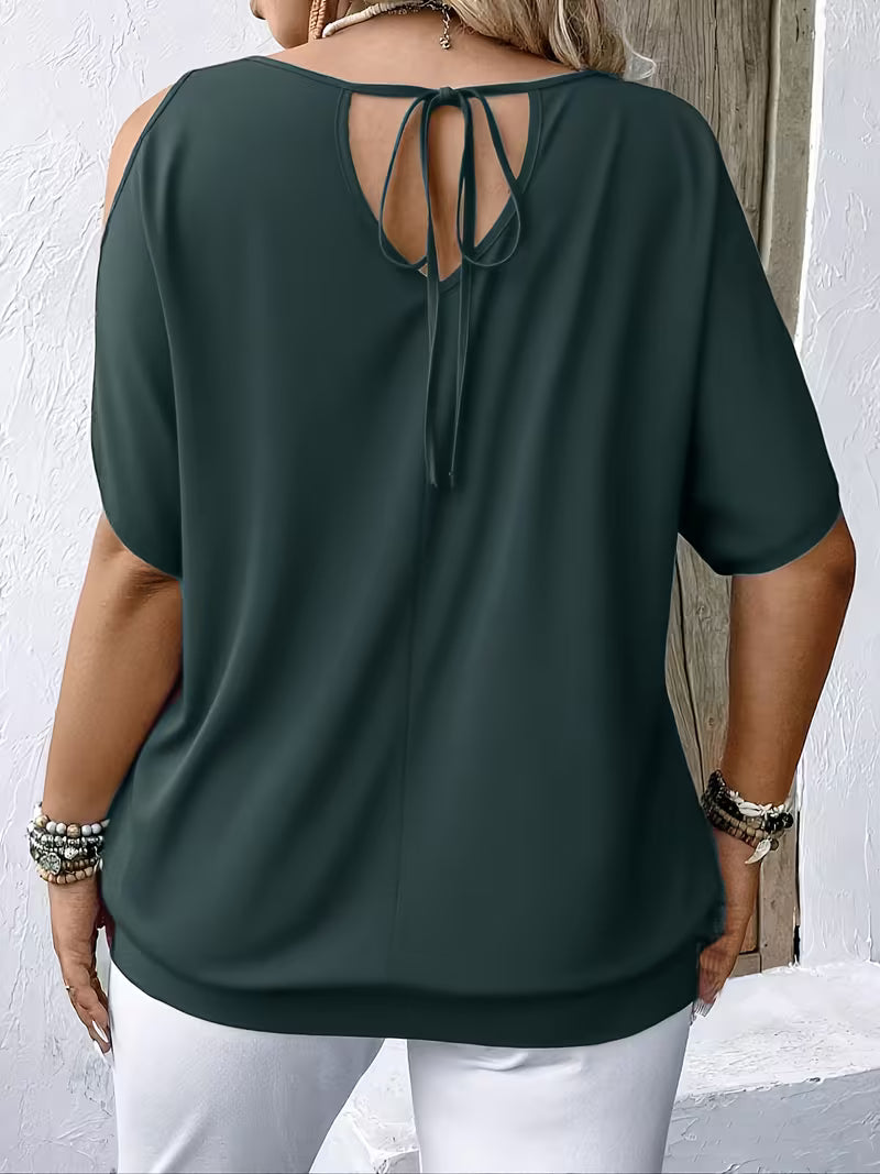 Liris | Feather Print Cold Shoulder Top