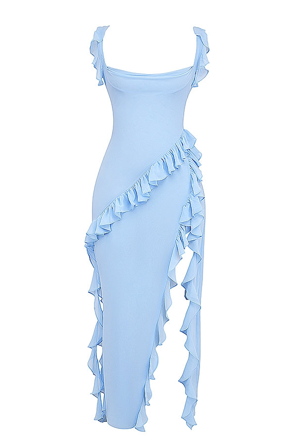 Dalia | Ruffle Trim High Split Maxi Dress