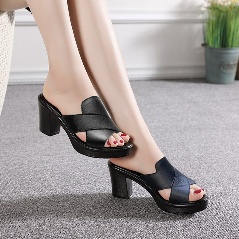 Minki | Open Toe Block Heel Mules