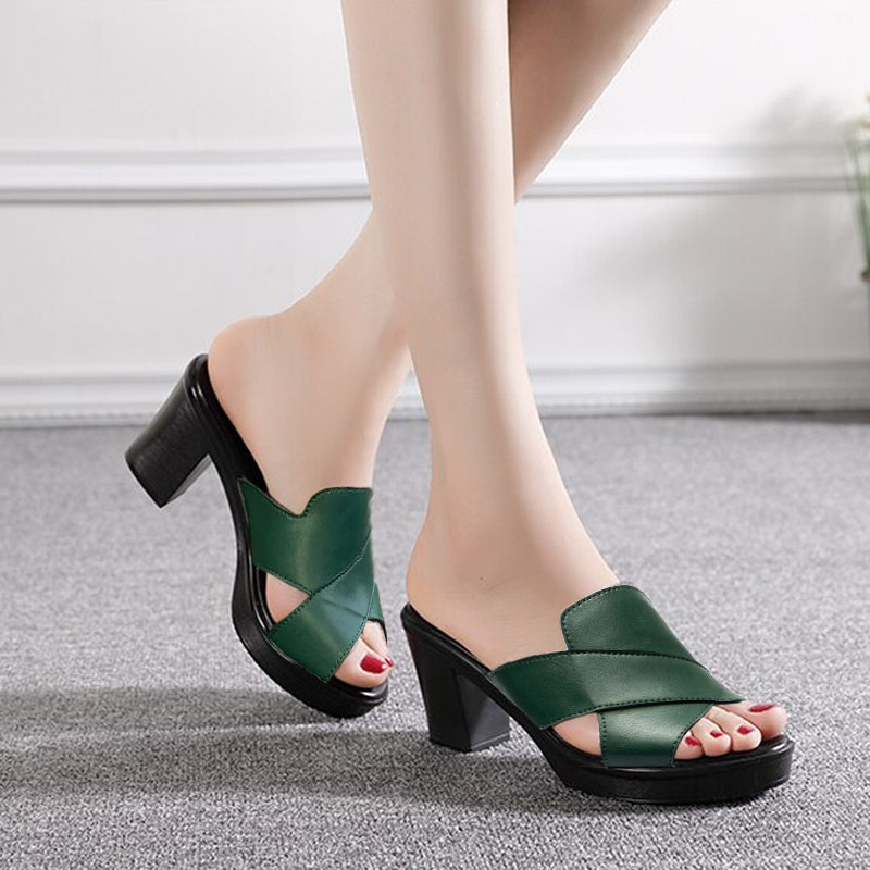 Minki | Open Toe Block Heel Mules